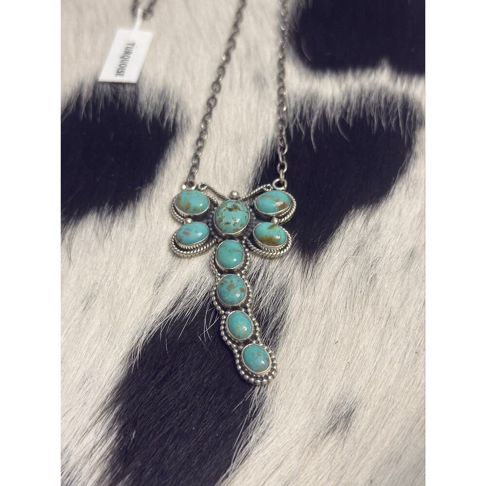 Native American Sterling Silver Blue Turquoise Multistone Dragonfly Necklace - Picture 9 of 13
